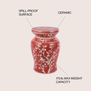 Cherry Blossom 17.75" Ceramic Garden Stool - JONATHAN Y